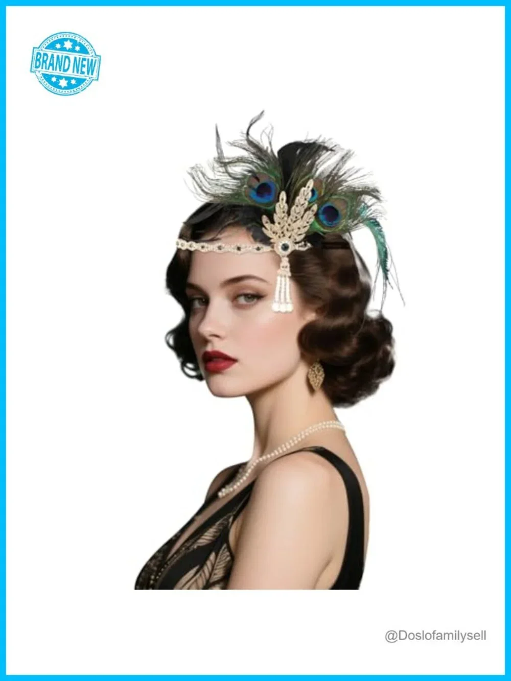 1920s Flapper Feather Pearl Headband Costume Headpiece Gatsby Rhinestone Hair